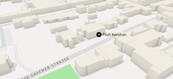 3D-Kartenansicht mit Markierung des Notariats Fruh & Kerstan in der Oskar-Graemer-Straße 15 in Mönchengladbach